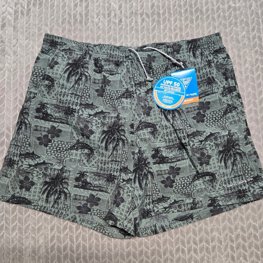 Columbia PFG Mens XL Super Backcast Water Shorts 6" Omni Shade Green Fish FM1107